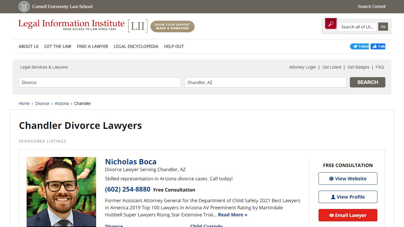 Chandler Divorce Attorneys - LII Arizona Attorney Directory